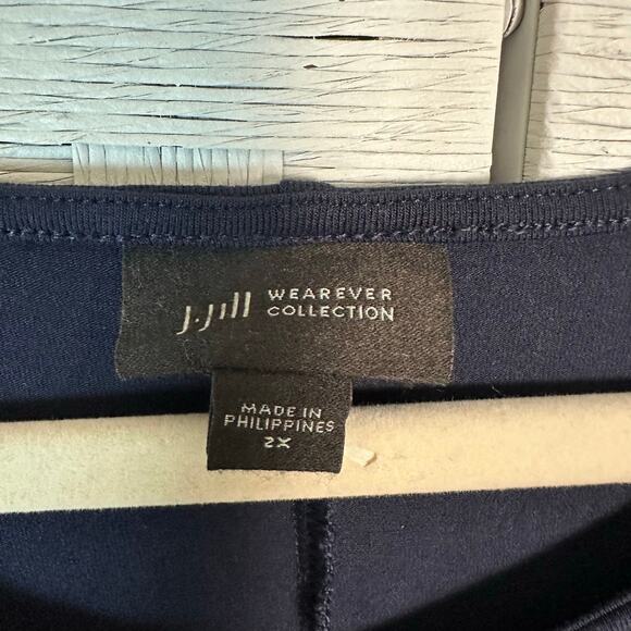 J Jill women’s navy knit dress pleated front V-neck TradMom cozycore plus size - Picture 6 of 9